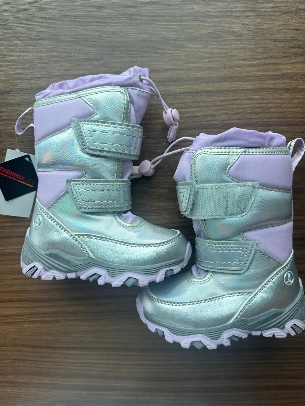 Lands' End Girls Iridescent Silver and Light Purple Winter Boots